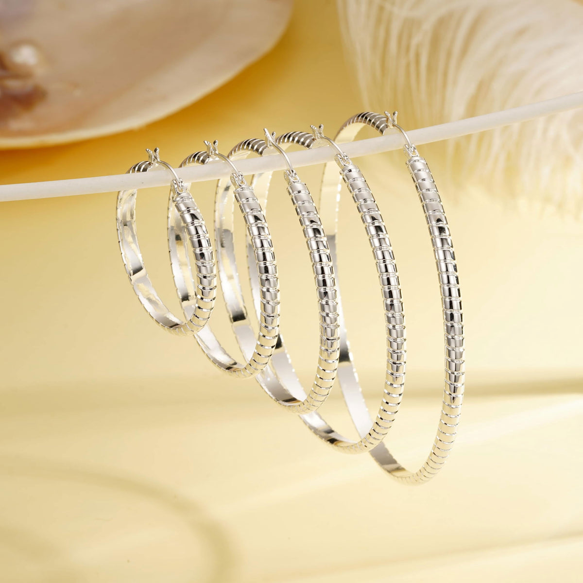 2 Pairs 18K White Gold Plated Hoop Earrings for Women S925 Sterling Silver Post Hypoallergenic Earrings Set Birthday Graduation Jewelry Gifts Her Mom Girlfriend Adults Ideas 30/40MM