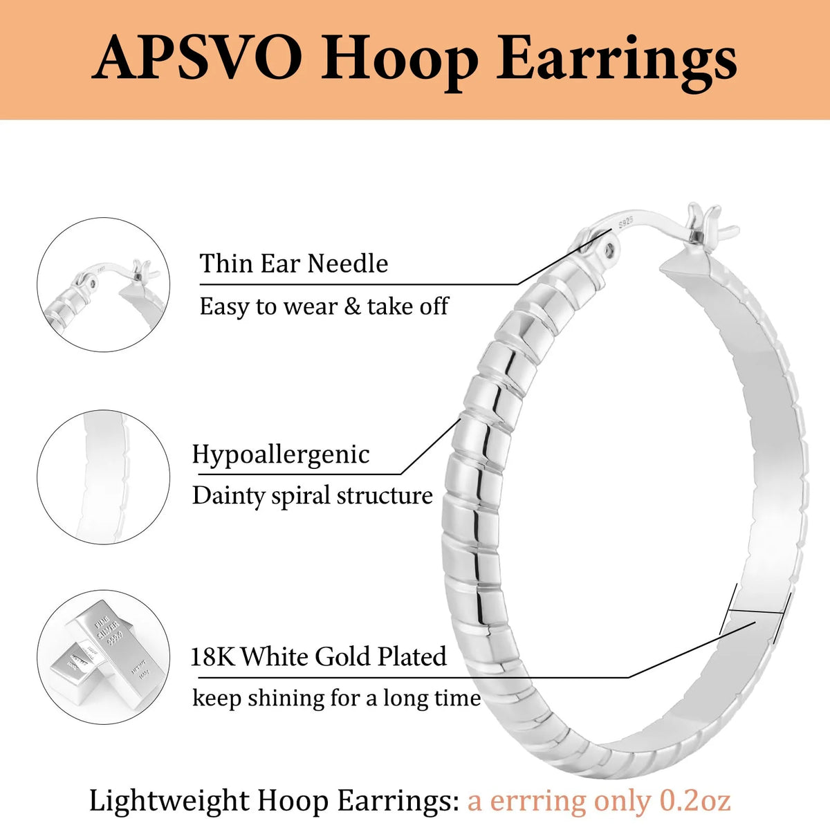 2 Pairs 18K White Gold Plated Hoop Earrings for Women S925 Sterling Silver Post Hypoallergenic Earrings Set Birthday Graduation Jewelry Gifts Her Mom Girlfriend Adults Ideas 30/40MM