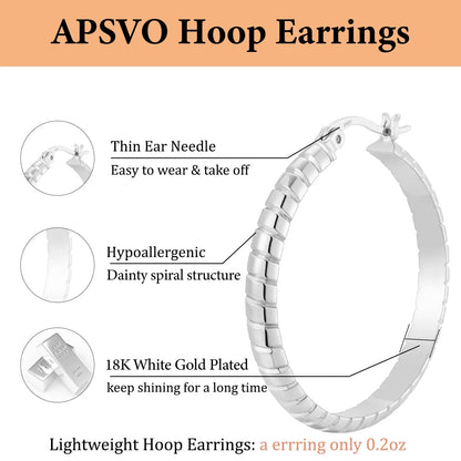 2 Pairs 18K White Gold Plated Hoop Earrings for Women S925 Sterling Silver Post Hypoallergenic Earrings Set Birthday Graduation Jewelry Gifts Her Mom Girlfriend Adults Ideas 30/40MM