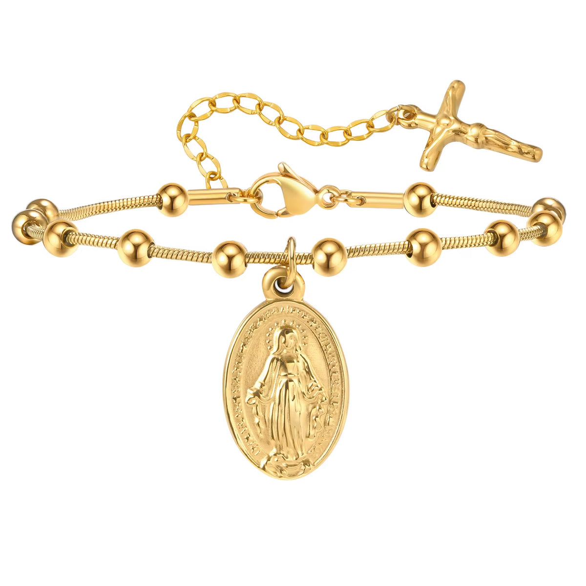 Divine Grace Rosary Bracelet – Faith Woven in Golden Beauty