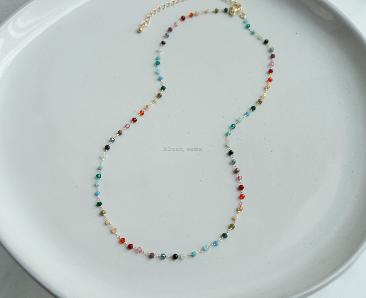 Rainbow Gemstone Beaded Necklace – A Dainty Touch of Color and Charm