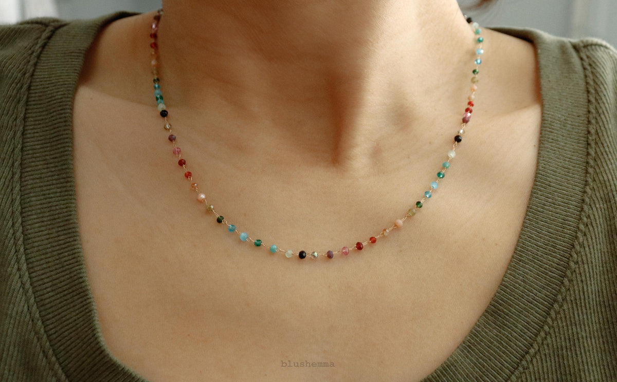 Rainbow Gemstone Beaded Necklace – A Dainty Touch of Color and Charm