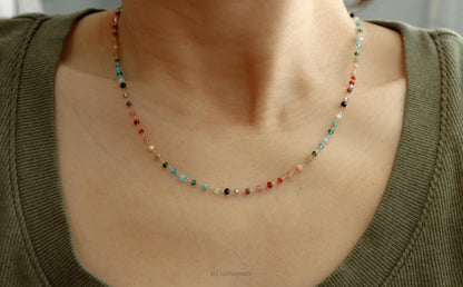 Rainbow Gemstone Beaded Necklace – A Dainty Touch of Color and Charm