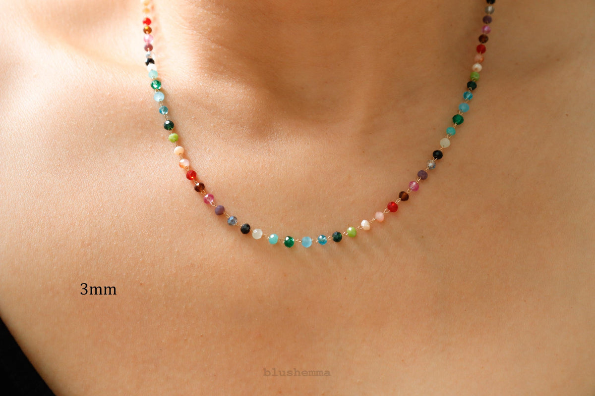 Rainbow Gemstone Beaded Necklace – A Dainty Touch of Color and Charm